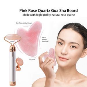 💗 Jade Roller+Gua Sha Rose Quartz, Face Eyes Neck Body Relieve Fine Lines